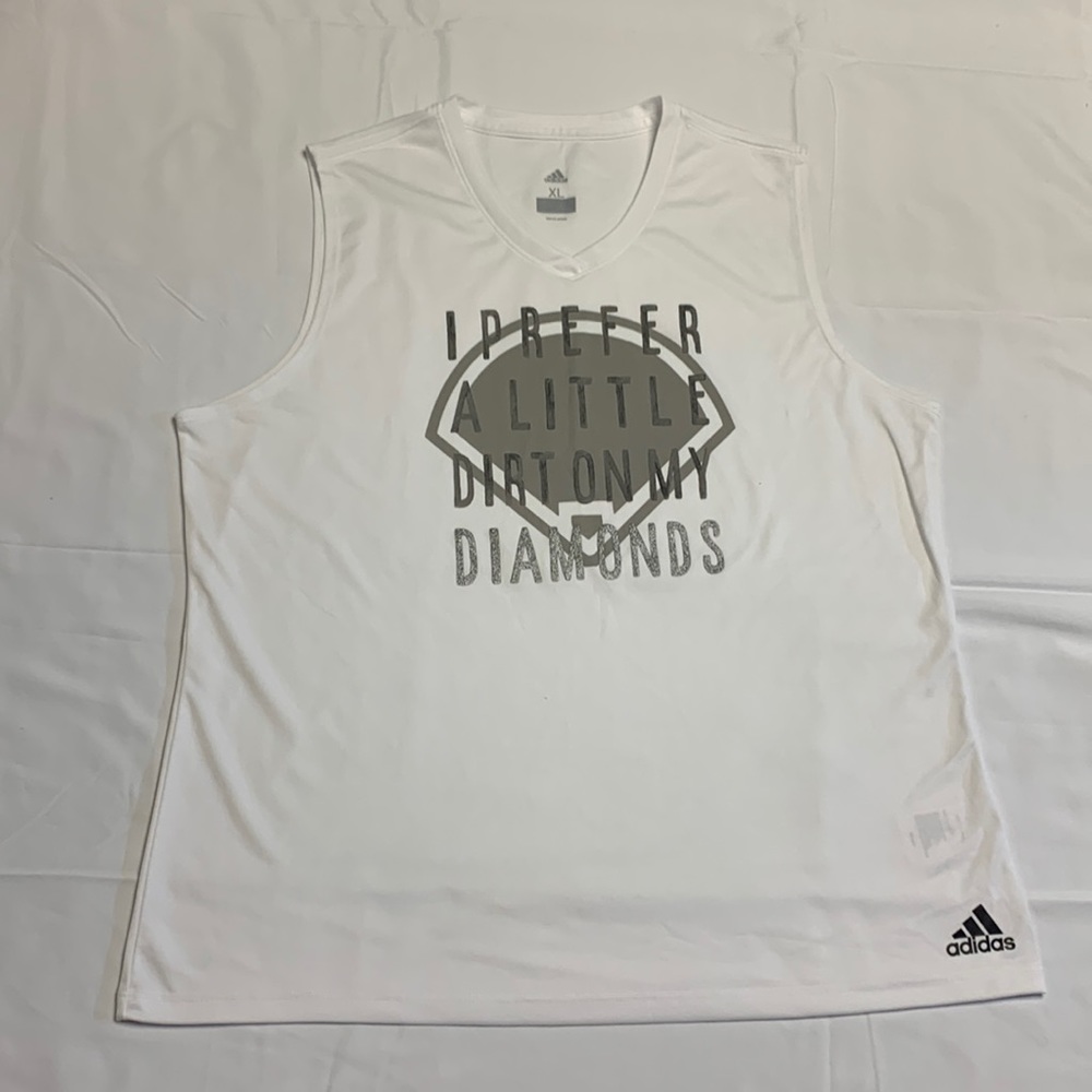Adidas climalite tank “I prefer a little dirt on my diamonds” baseball/softball